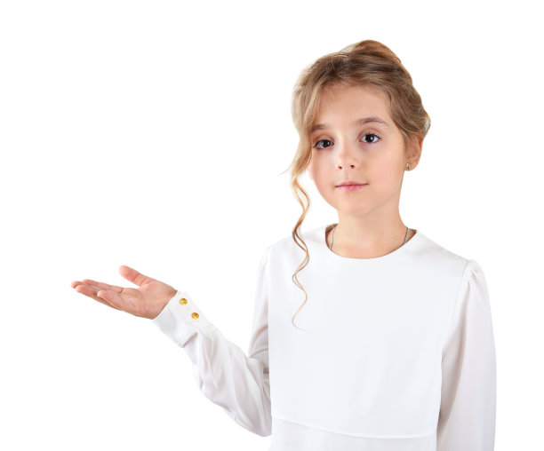 女学生展示孤立的手。图片下载