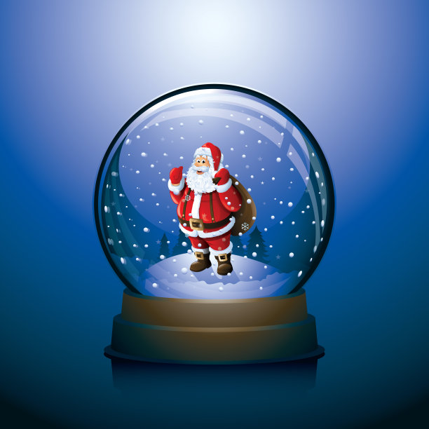 里面有圣诞老人的圣诞雪花球图片下载