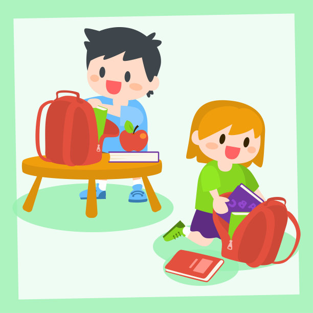 孩子们，男孩和女孩准备上学，把书放到背包里图片下载