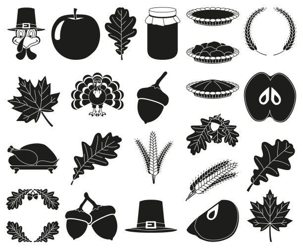23个黑色和白色感恩节元素集图片下载