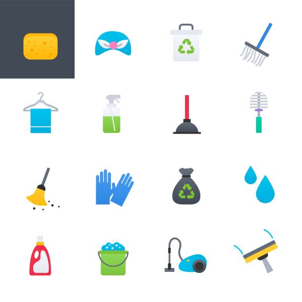 清洁彩色图标集，矢量插图设计图片下载