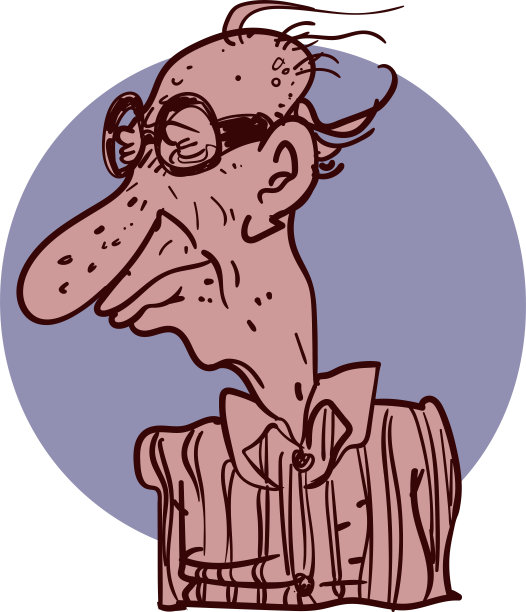 老人带眼镜卡通风格手绘插画图片下载