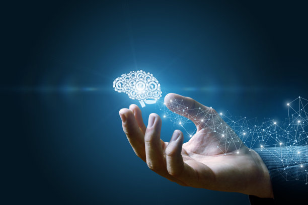 大脑的齿轮显示了一只手。图片下载