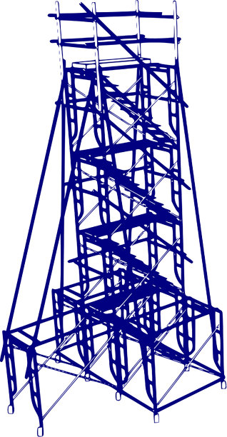 脚手架框架4层，日本标准型孤立在白色背景。可按用户要求填充尺寸或其它安全标准。用于施工内容或脚手架租赁供应商。图片下载