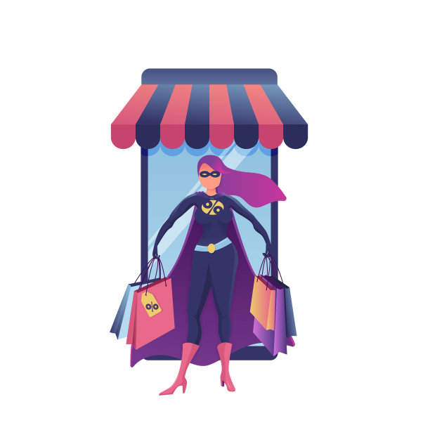 年轻漂亮的女人在买时髦的衣服。彩色的平面风格矢量插图上的白色背景。图片下载