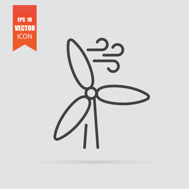 风能图标在平坦的风格孤立在灰色背景。图片下载