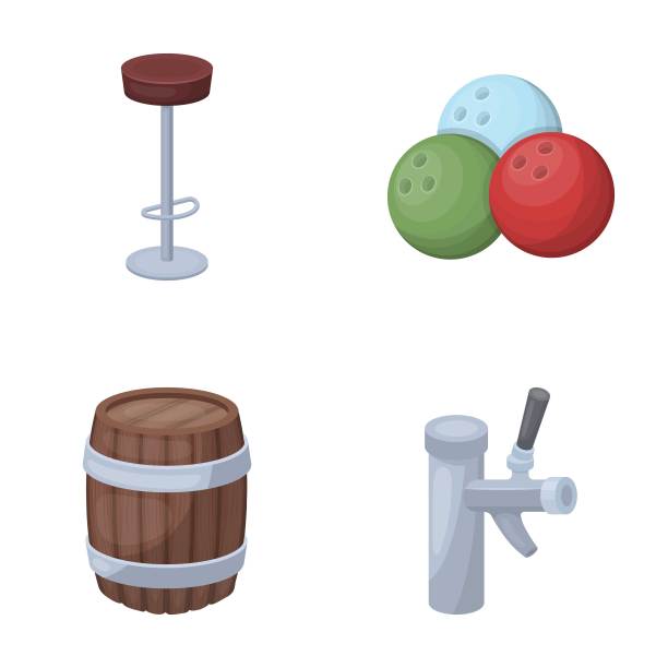 餐厅，咖啡馆，椅子，保龄球。酒吧集合图标在卡通风格矢量符号股票插图网。图片下载
