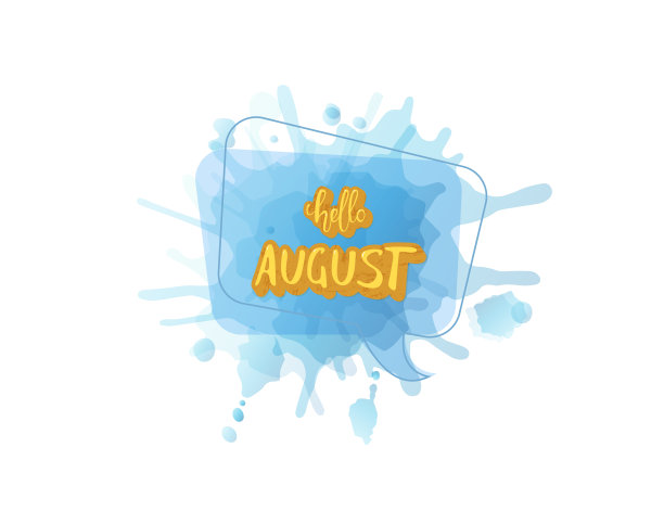 你好八月题词与手写字母。矢量插图。图片下载