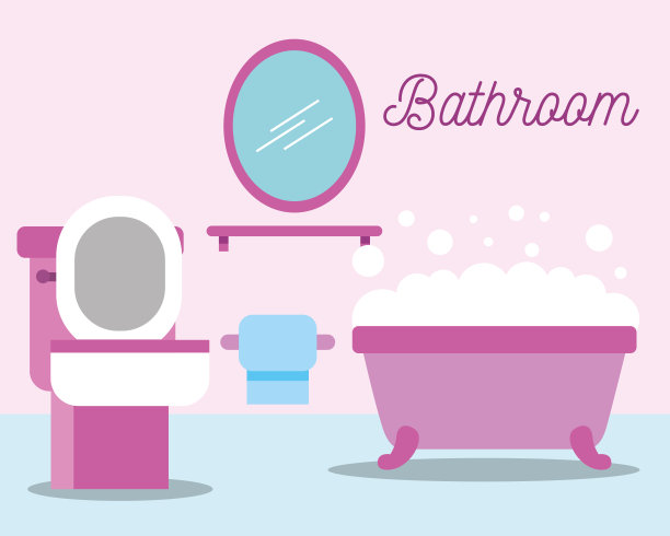 抽水马桶、厕纸、浴缸、镜子、泡沫浴室图片下载