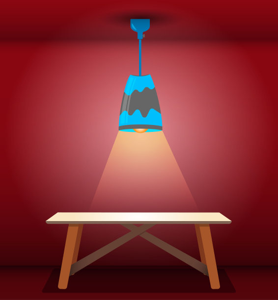 斯堪的纳维亚风格的天花板灯照亮木桌图片下载