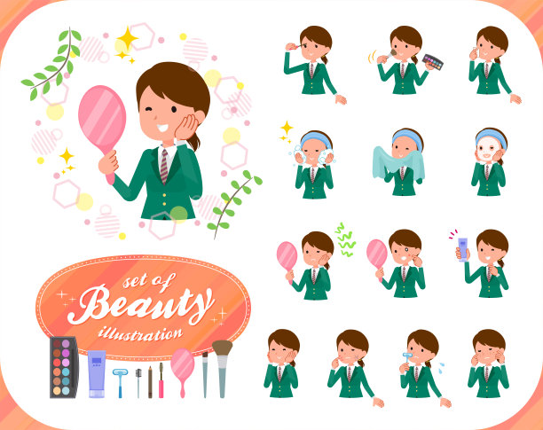 扁平型学校女孩绿色Blazer_beauty图片下载