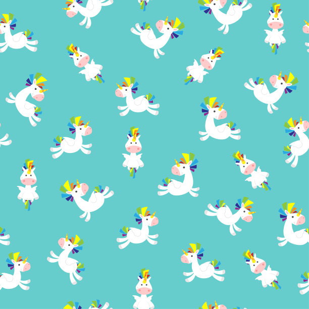 独角兽无缝图案男孩在蓝色的背景图片下载