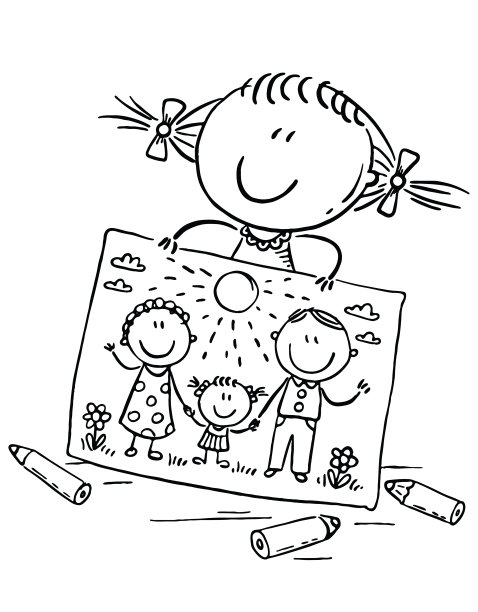 小女孩画了一幅全家福图片下载