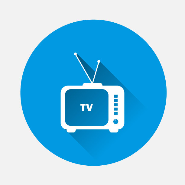 电视图标上的蓝色背景。带有长阴影的平面图像复古电视。图层分组便于编辑插图。为你的设计。图片下载