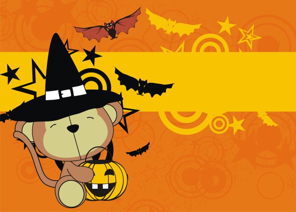 婴儿猴女巫服装卡通万圣节背景图片下载