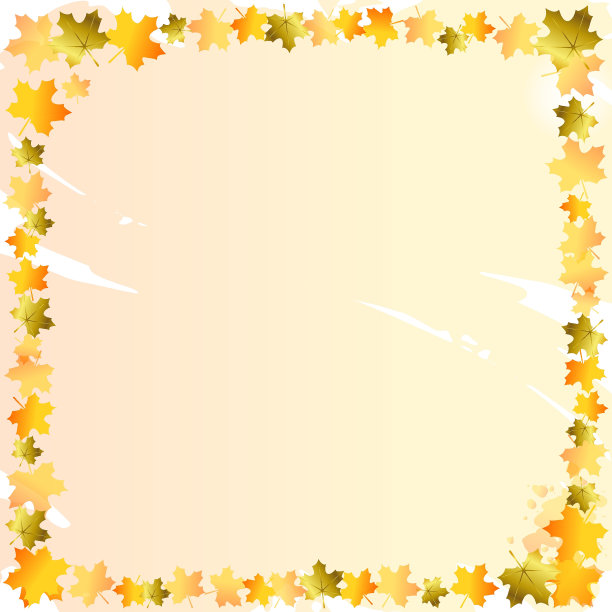 装饰方形框架的橙色和金色枫叶在橙色的背景图片下载