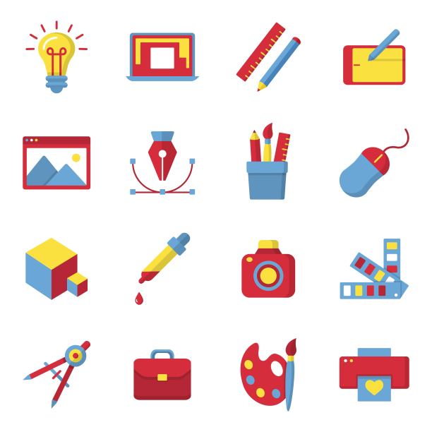 印刷和平面设计图标。图片下载