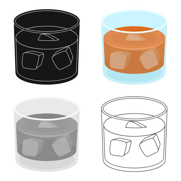 一杯加冰的威士忌。侦探的酒精饮料侦探单图标在卡通风格向量符号股票插图web图片下载