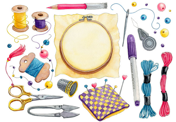 一套水彩刺绣工具图片下载