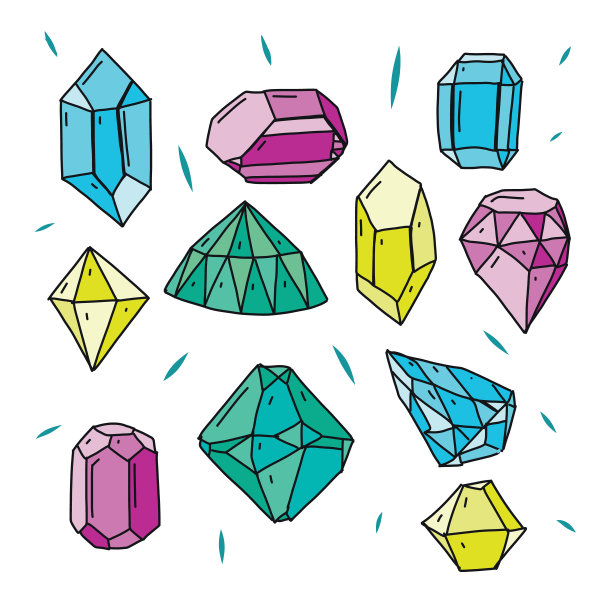 钻石矢量图标集。手绘矢量插图。图片下载