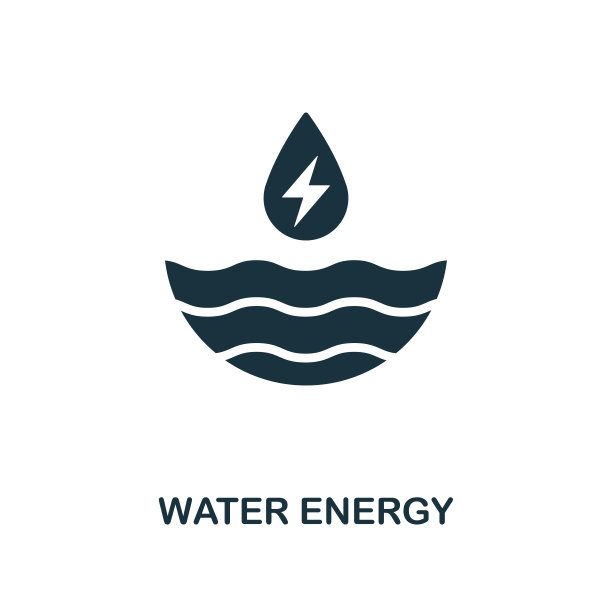 水能图标。电源和能源图标集合中的单色风格设计。UI。像素完美简单象形图水能图标。网页设计、应用、软件、打印用法。图片下载