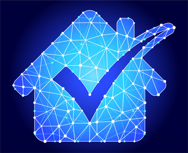 检查房子蓝色三角形节点向量模式图片下载