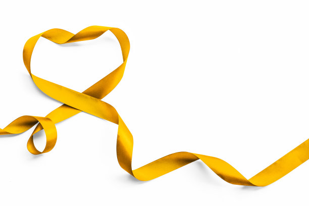 金色心形丝带孤立在白色背景(剪报路径)象征蝴蝶结颜色的概念提高对儿童癌症的意识图片下载