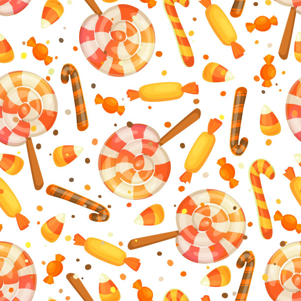 快乐万圣节甜蜜无缝图案。不给糖就捣蛋。卡通矢量插图糖果和棒棒糖。图片下载