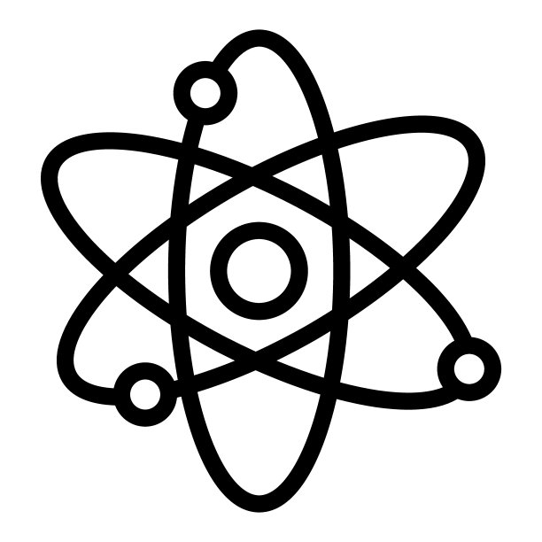 原子线性图标。核能矢量图，白色背景。分子轮廓风格设计，用于网页和App。图片下载