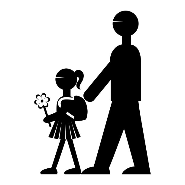矢量插图的一个平面风格的象形文字回到学校的图像原理女孩与一朵花和一个背包步行与她的父亲的父亲一个成年人到学校图片下载