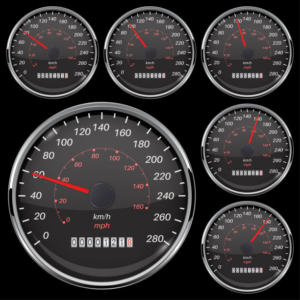 速度计。黑色速度计与金属框架在黑色背景图片下载