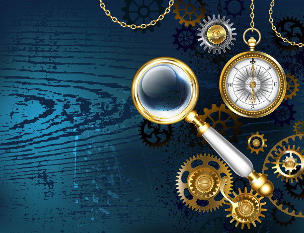 蓝色背景和放大镜图片下载