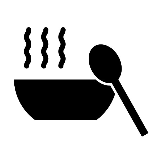 汤坚实的图标。碗汤和勺子矢量插图孤立在白色。热菜字形风格设计，专为网页和应用设计。Eps 10。图片下载