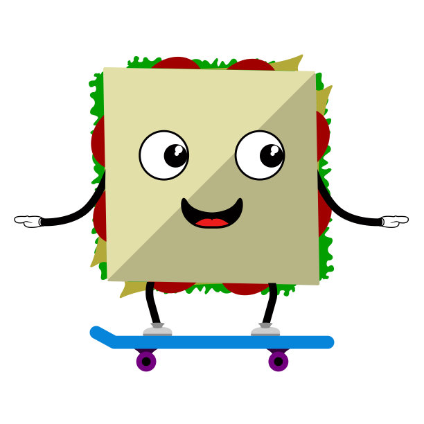 滑板上的快乐三明治。快餐图片下载