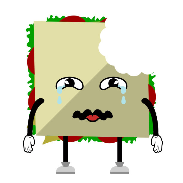 被咬的悲伤三明治的表情。快餐图片下载