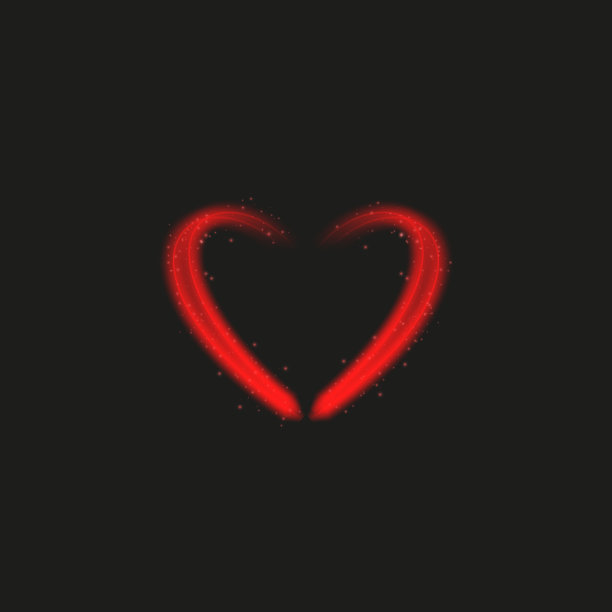 明亮的霓虹灯的心。心标志在黑暗透明的背景。氖辉光效果。向量图片下载