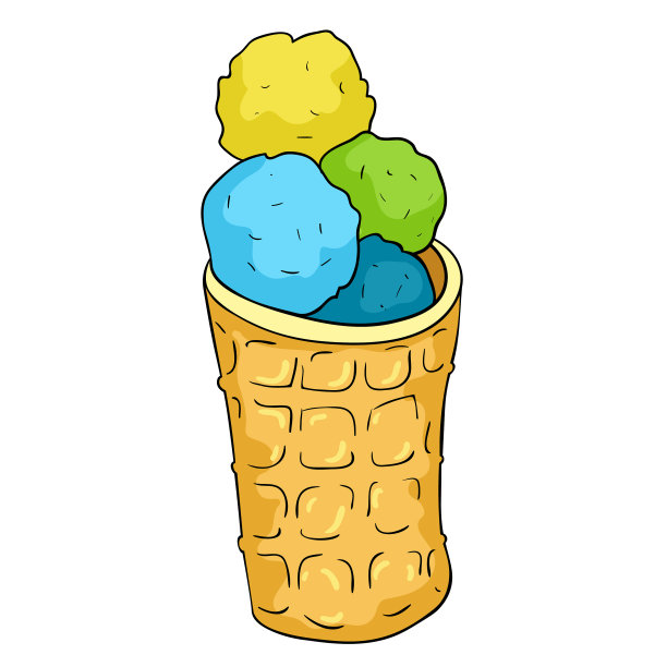 华夫饼杯中的冰淇淋球矢量插画图片下载