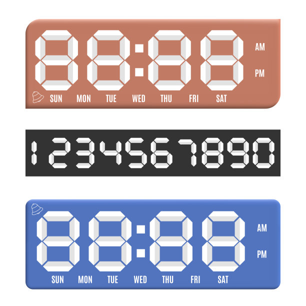 纸张数字与数字时钟显示，矢量插图。图片下载
