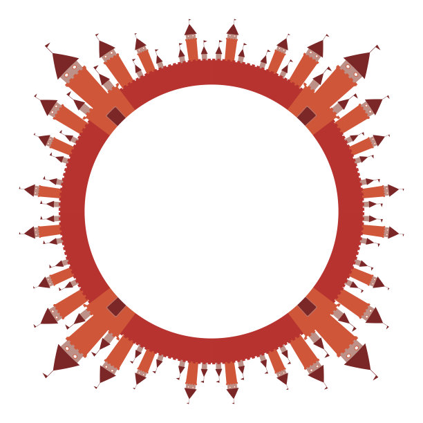 卡片横幅设计圆形框架花环为文字与城堡公主，童话孤立在白色的背景。向量图片下载