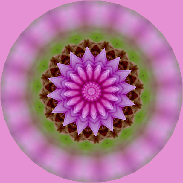 美丽，精致，粉红色，淡紫色，绿色曼荼罗与花卉图案和粉红色的背景。图片下载