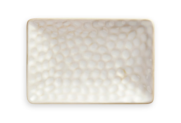 带有粗糙图案的白色矩形板，矩形形状的空白陶瓷板，从上面看孤立在白色背景上，带有裁剪路径图片下载