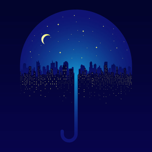 夜晚的城市轮廓。图片下载