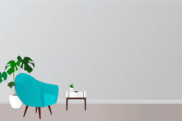 客厅内。灰色背景上的椅子和桌子。图片下载