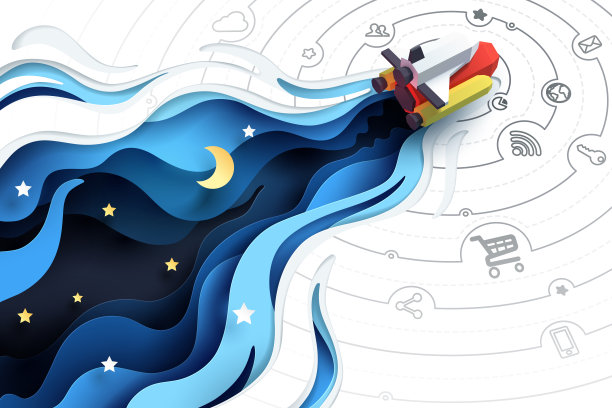 纸艺术飞船飞探索，社交媒体营销理念和创业创意图片下载