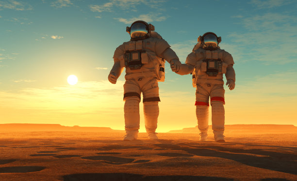 在行星背景上的宇航员。, 3 d渲染图片下载