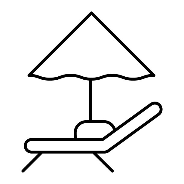 雨伞和躺椅的细线图标。沙滩椅标志矢量插图孤立在白色。日光浴床和阳伞轮廓风格的设计，为web和应用程序设计。图片下载