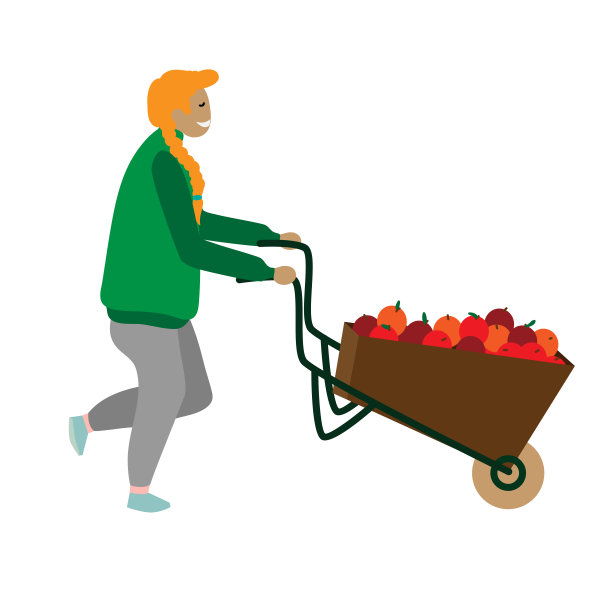 带着一车苹果走在路上的快乐女人图片下载