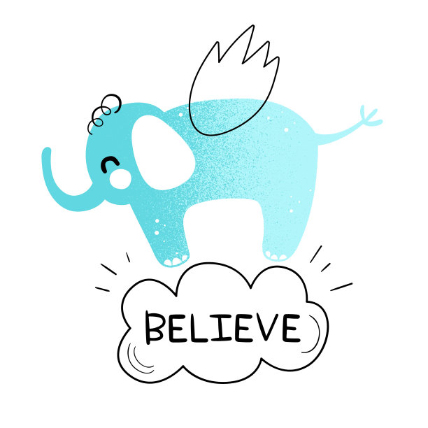 可爱的大象矢量插图，相信自己。斯堪的纳维亚的动机。卡通的背景图片下载