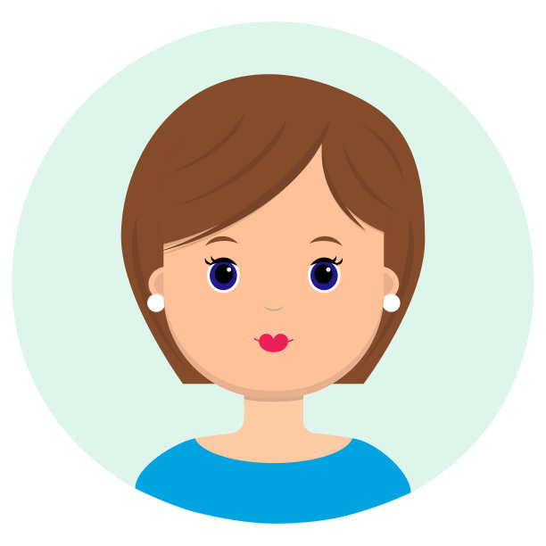 漂亮的年轻女子，棕色短发。现代时尚的肖像，发廊，矢量图标，孤立的白色背景。图片下载