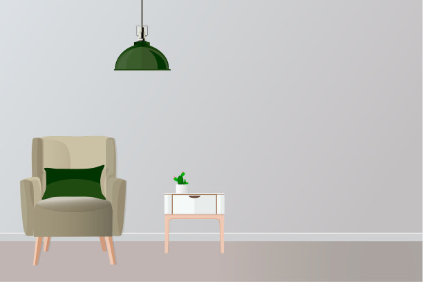 客厅内。灰色背景上的椅子和桌子。图片下载